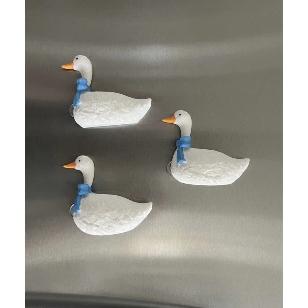 Vintage Style White Goose Blue Bow Refrigerator Magnet Blue 3D Print Set Of 3 2